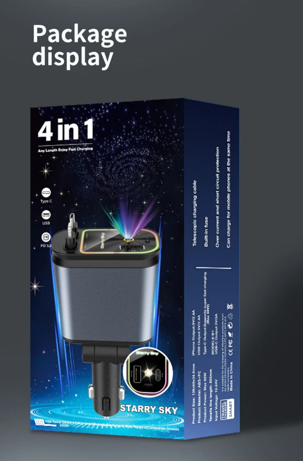 4-in-1 Premium Car Charger – 
טעינה מהירה + תאורת אווירה יוקרתית לרכב שלך